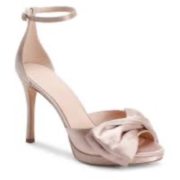Kate Spade Bridal Bow Champagne Satin Platform Sandal Stiletto Heel Evening pump - Picture 5 of 10